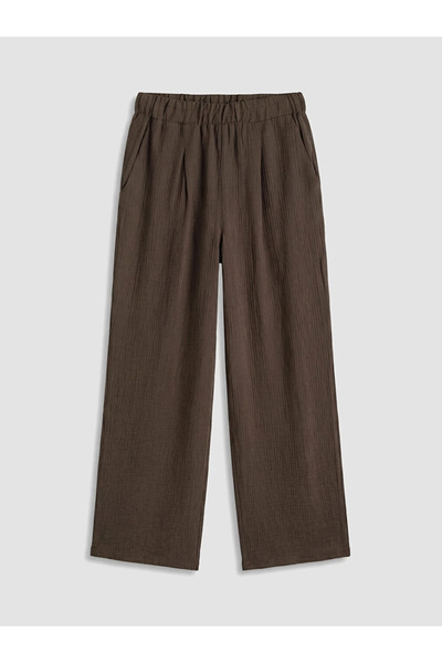 LC Waikiki Brown Textured Women's Trousers with Elastic Waist
