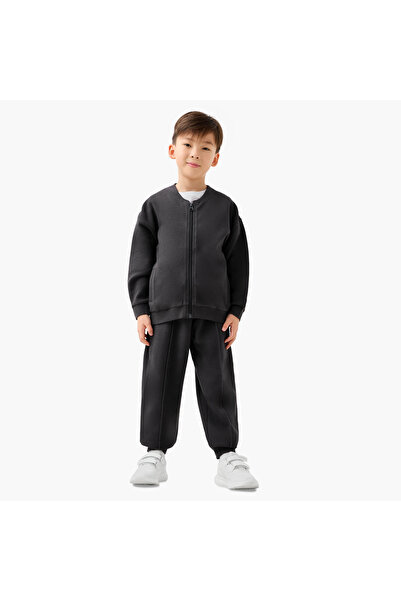 Juniors Mandari Collar Long Sleeves Jacket and Joggers Set with Zip Closure