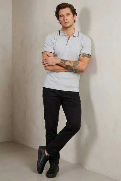 comstar Men's Casual Short Sleeve Slim Fit Gray Polo Collar T-Shirt