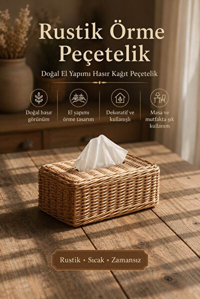 Anadolu Saray Rustični pleteni držač za papirne salvete od slame, prirodna ru...