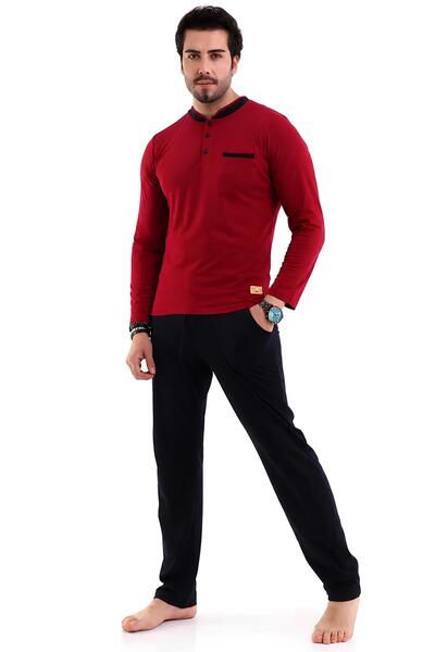 CottonVia Men's Pajama Set, Long Sleeve, 100% Cotton, Buttoned Collar, 30/1 S...