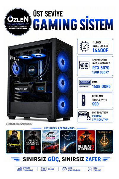 ÖZLEN XL1 İ5 14400F RTX 5070 12GB 16GB DDR5 RAM 1TB M.2 SSD Üst Seviye Oyuncu...