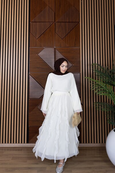 MVK MAVEKA COLLECTİON Ruffle Detailed Lined Chiffon Skirt Set