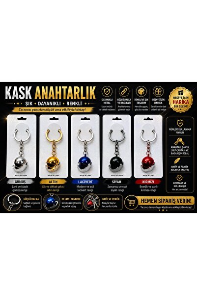 Keyfi Sepet Motor Kaskı Şeklinde Anahtarlık Metal Kask Tasarımlı Şık ve Renkl...