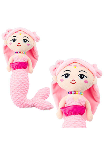 LeanToys Sirenă de pluș cu mărgele, jucărie de pluș roz, 32cm