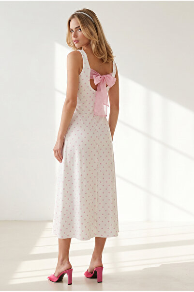 Olalook Women's White Pink Polka Dot Modal Dress with Bow Detail on the Back ...