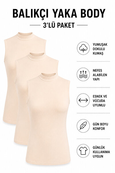 Mudcosıo Women's Half Turtleneck Bodysuit 3-Pack Sleeveless Stretchy Lycra Ba...