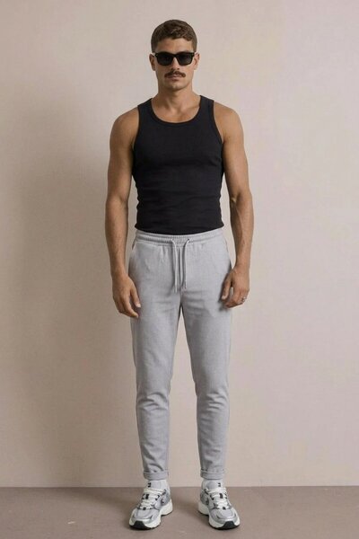 comstar Men's Basic Trend Elastic Waist A.Gray Loose Trousers