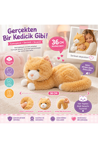 Cici Oyuncak 36 Cm Sesli Miyavlayan Peluş Kedi Oyuncağı Tüylü Sevimli Kedi Pe...