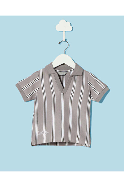 REDTAG Infant Boys Grey Striped Polo Shirt