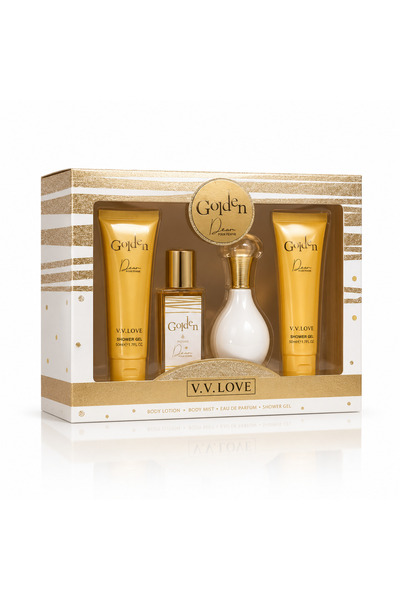 V.V LOVE Set cadou pentru femei Golden Dew Porcelain, body mist, parfum, gel ...