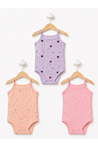 For My Baby Baby Girl Colorful 100% Cotton Strap Bodysuit Set of 3