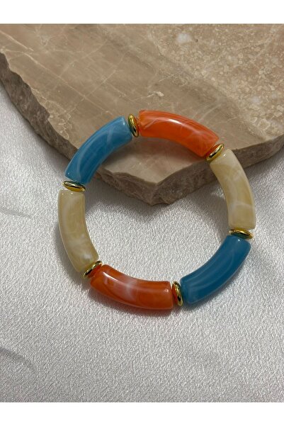 BIJUTERI Gold Detailed Colorful Acrylic Bone Bracelet
