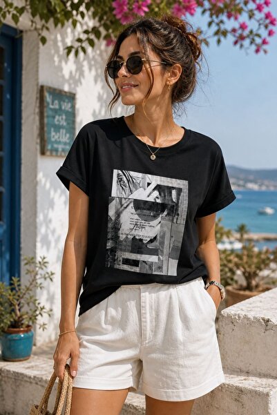 yb yağmur butik T-Shirt with Printed Text Detail on the Front