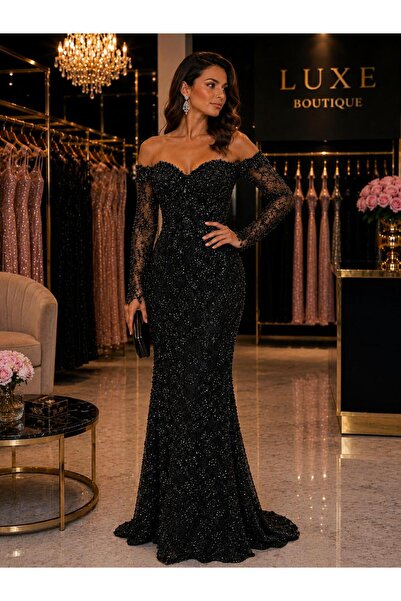 renk abiye Lace Embroidered Off-Shoulder Mermaid Evening Dress 5399