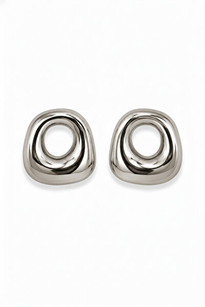 Jack Ferrero Modern Minimalist Silver Color Oval Perforated Steel Earrings Women