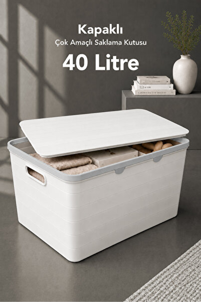 Meleni Home 40Lt Decorative Storage Box - Bathroom Kitchen Organizer with Lid...