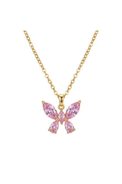 Black Season Gold Plated Pink Butterfly Necklace