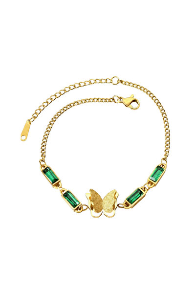 Black Season Luxury Green Zircon Butterfly Bracelet - 17 cm Length