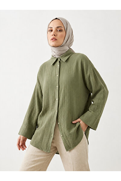 Lunsera Store Double Sleeve Muslin Shirt-Khaki