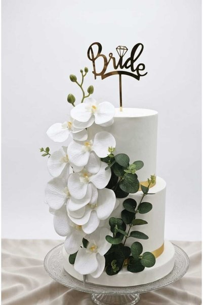 Bp Bizden Pastacılık 2-Tier Bride Mock Cake with Orchids and Gold Strips