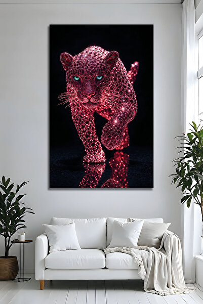 Parıltı Yayınları Pırlanta Efektli Kırmızı Leopar Tablo Dekoratif Cam Tablo L...