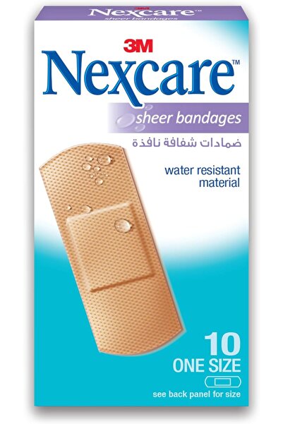 Nexcare ضمادات بلاستيكية شفافة 10 قطع، مقاس 72 مم × 25 مم