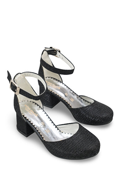 Miss Junior Black Glitter Girls' Heeled Shoes Evening Dress Wedding Graduatio...