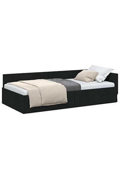 vidaxl Cadru de pat colțar cu headboard Negru 90 cm x 200 cm țesătură