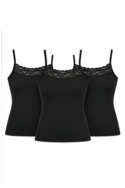 CHARM Yıldız 3-Pack Women's Lycra Lace Undershirt, Flexible Cotton, Stylish C...