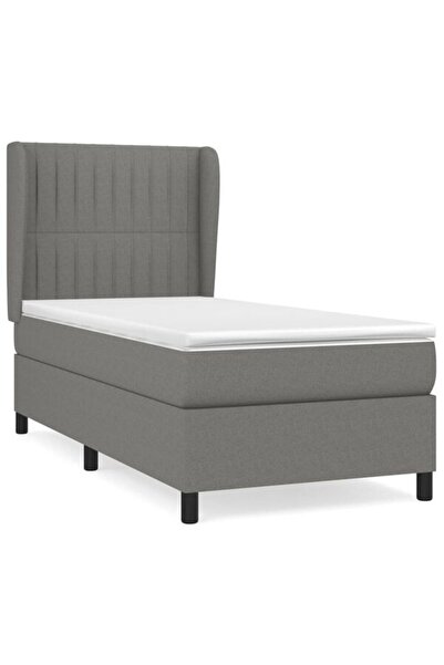 vidaxl Pat boxspring cu saltea, gri închis, 90 x 200 cm, textil