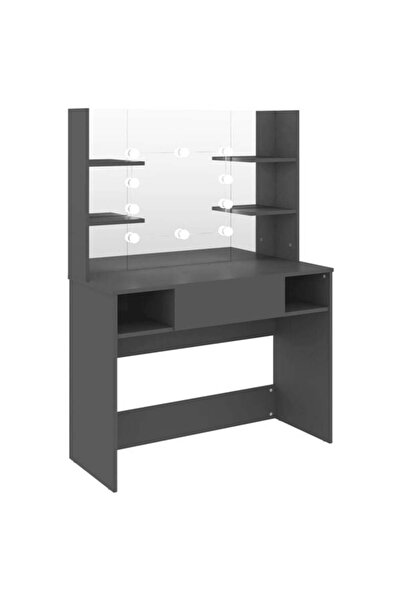 vidaxl Masă de machiaj cu lumini LED, gri, 100 x 40 x 135 cm, MDF
