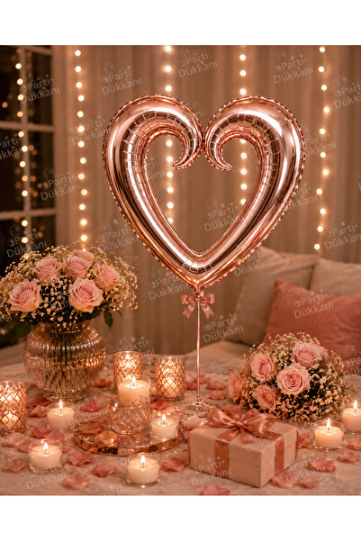 Parti Dükkanı Rose Gold Kalp Folyo Balon 100 cm Dev Boy Sevgililer Günü Evlil...