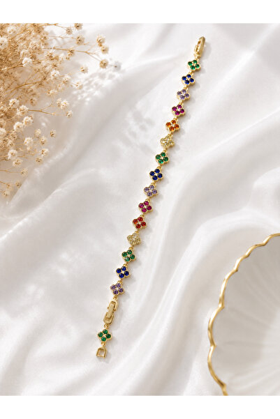 Lilith Takı 🌈   Colorful Clover Stone Detailed Gold Women's Bracelet – Energ...