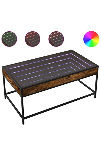 vidaxl Măsuță de cafea cu LED infinity, stejar fumuriu, 90x50x41 cm