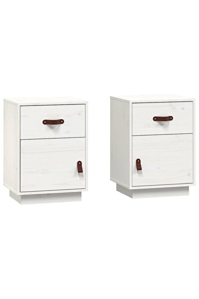 vidaxl Noptiere, 2 buc., alb, 40x34x55 cm, lemn masiv de pin