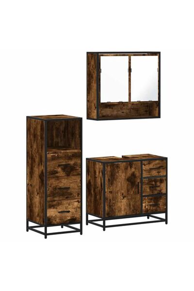 vidaxl Set mobilier baie din 3 piese, stejar afumat, lemn prelucrat