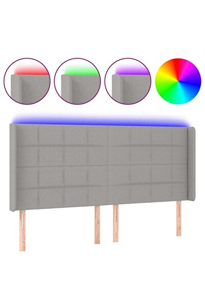 vidaxl Tăblie de pat cu LED, gri deschis, 203x16x118/128 cm, textil