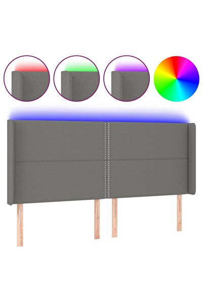 vidaxl Tăblie de pat cu LED, gri închis, 203x16x118/128 cm, textil