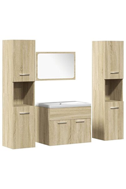 vidaxl Set mobilier baie 5 piese, Stejar Sonoma, Lemn prelucrat