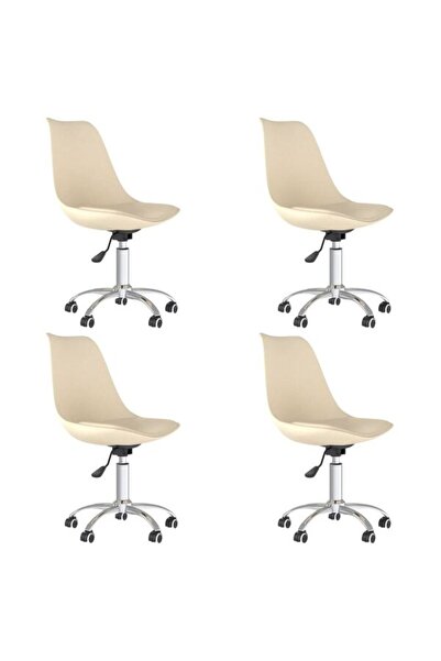 vidaxl Scaune de bucătărie pivotante, 4 buc., crem, material textil