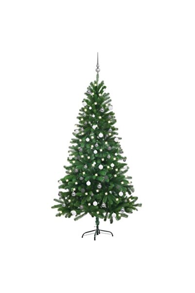 vidaxl Brad artificial de Crăciun pre-iluminat cu set de ornamente, verde, 18...
