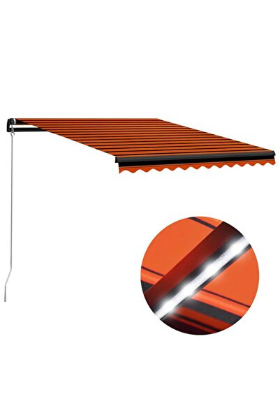 vidaxl Copertină retractabilă manuală cu LED-uri portocalii și maro 300 x 250 cm