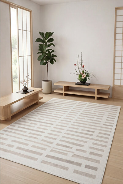Pearlora Home Modern Geometrik Desenli Kaymaz Taban Salon Halısı Dijital Bask...