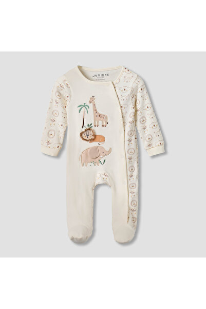 Juniors Cotton Round Neck Long Sleeves Sleepsuit with Snap Button Closure