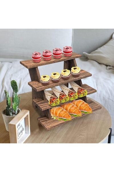 horoof home Rustic 4-Tier Wooden Cupcake decor – Natural Wood Dessert Display...