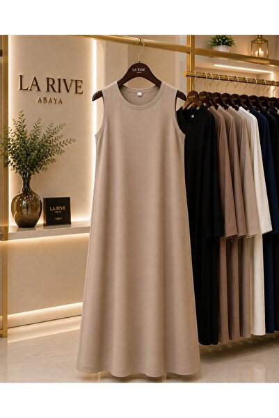 La Rive Sand Beige Sleeveless Abaya