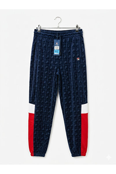 FILA Women's Monogram Velour Track Pants – Navy / Red / White Colorblock