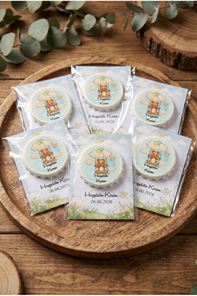 Bebek Süsü Salıncakta Ayıcık Bebek Hediyelik Yuvarlak Açacak Magnet 20'li Paket