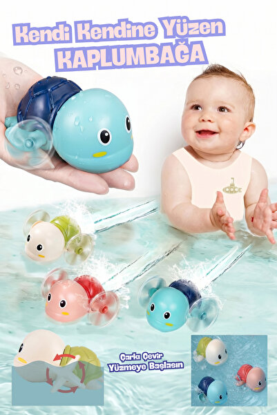 welcomein Yüzen Kaplumbağa Banyo Oyuncağı Çarklı Bebek ve Çocuk Mekanik Su Oy...